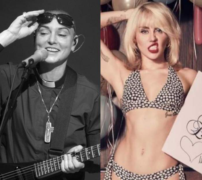 colaj din doua poze cu sinead o connor si miley cyrus