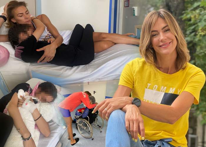 Colaj foto cu Roxana Ciuhulescu și fiica ei, Ana, pe patul de spital