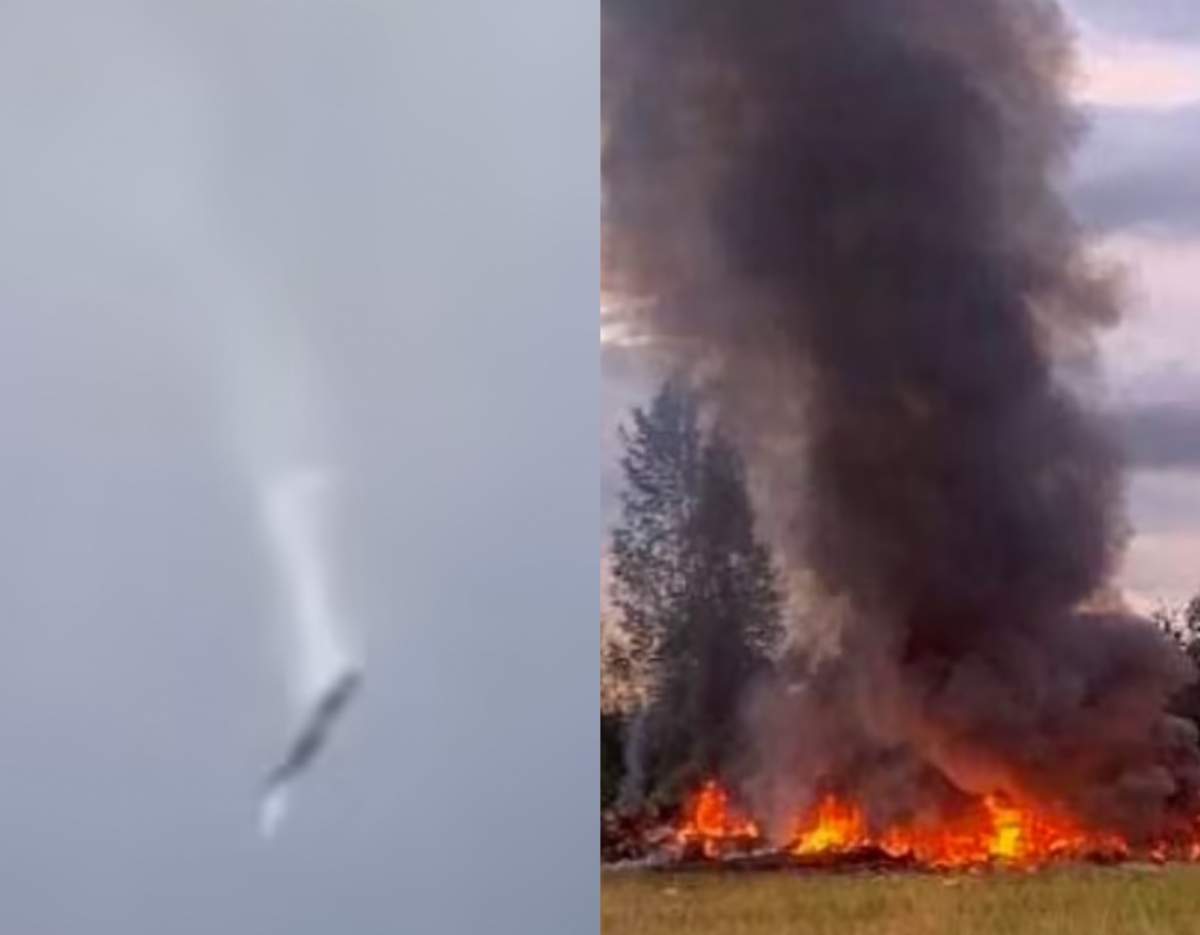 colaj din doua poze cu avion prabusindu-se in moscova