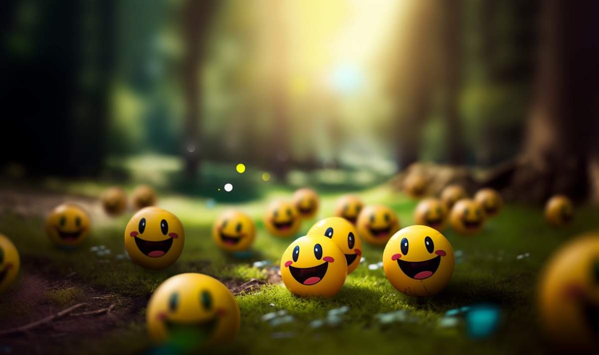 Set emoji. Fundal zâmbet cu zâmbete sau emoticoane amuzante galbene și spațiu gol pentru text, expresii faciale drăguțe