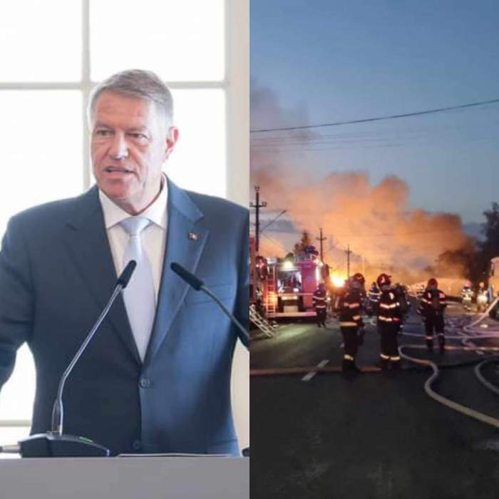 Colaj foto cu președintele României Klaus Iohannis și explozia de la Crevedia