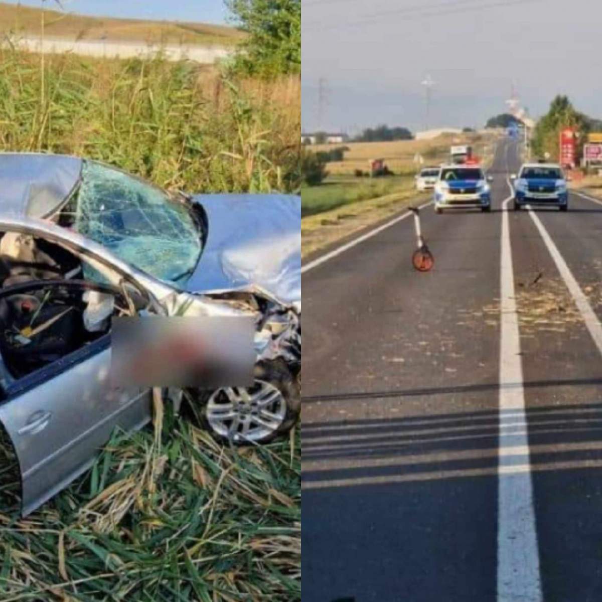 Colaj foto cu accidentul din localitatea Sântimbru, județul Alba