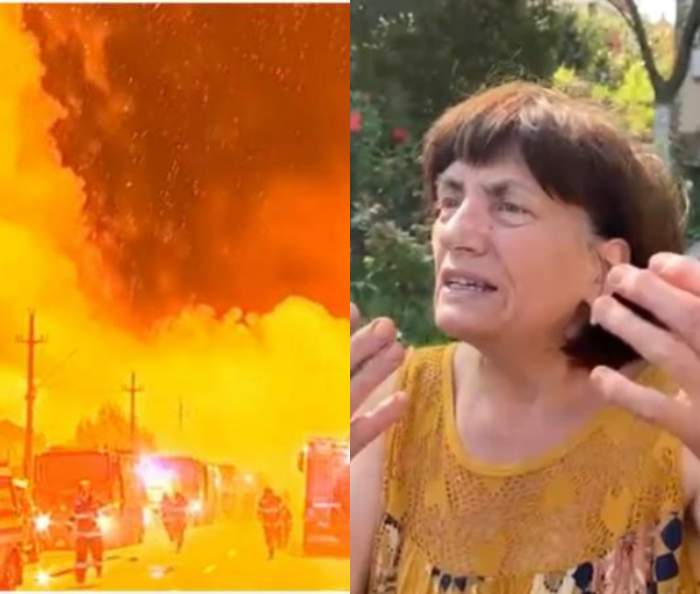 colaj foto din doua poze cu incendiu crevedia si sotia primarului din caracal