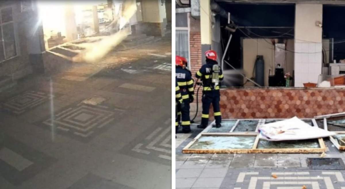 Camerele de supraveghere au surprins momentul exploziei de la pizzeria din Paşcani. O persoană a fost rănită, după ce două butelii GPL au luat foc