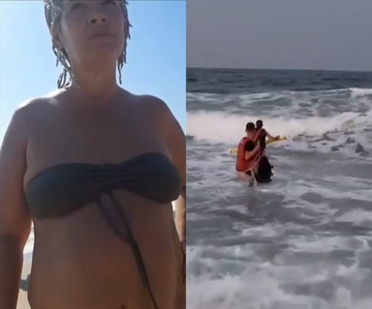 colaj din doua poze cu femeia recalcitranta de pe litoralul romanesc