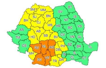 Avertizare ANM imediată! Cod portocaliu și cod galben de furtuni și vijelii în mai multe regiuni din România