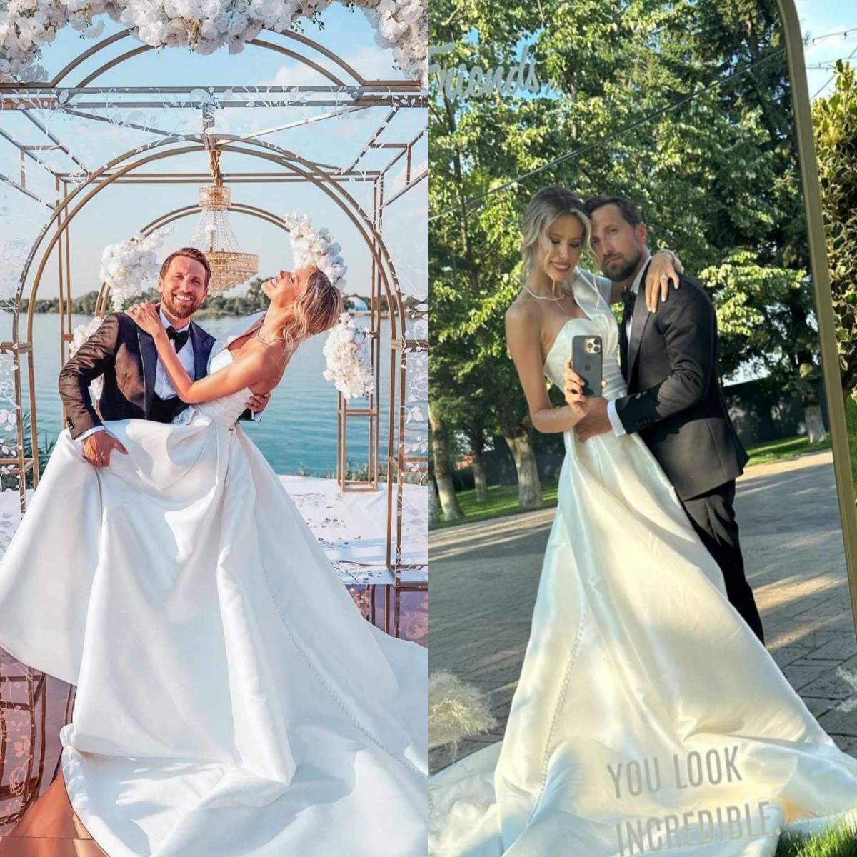 Colaj foto cu Dani Oțil și Gabriela Oțil la nunta lor