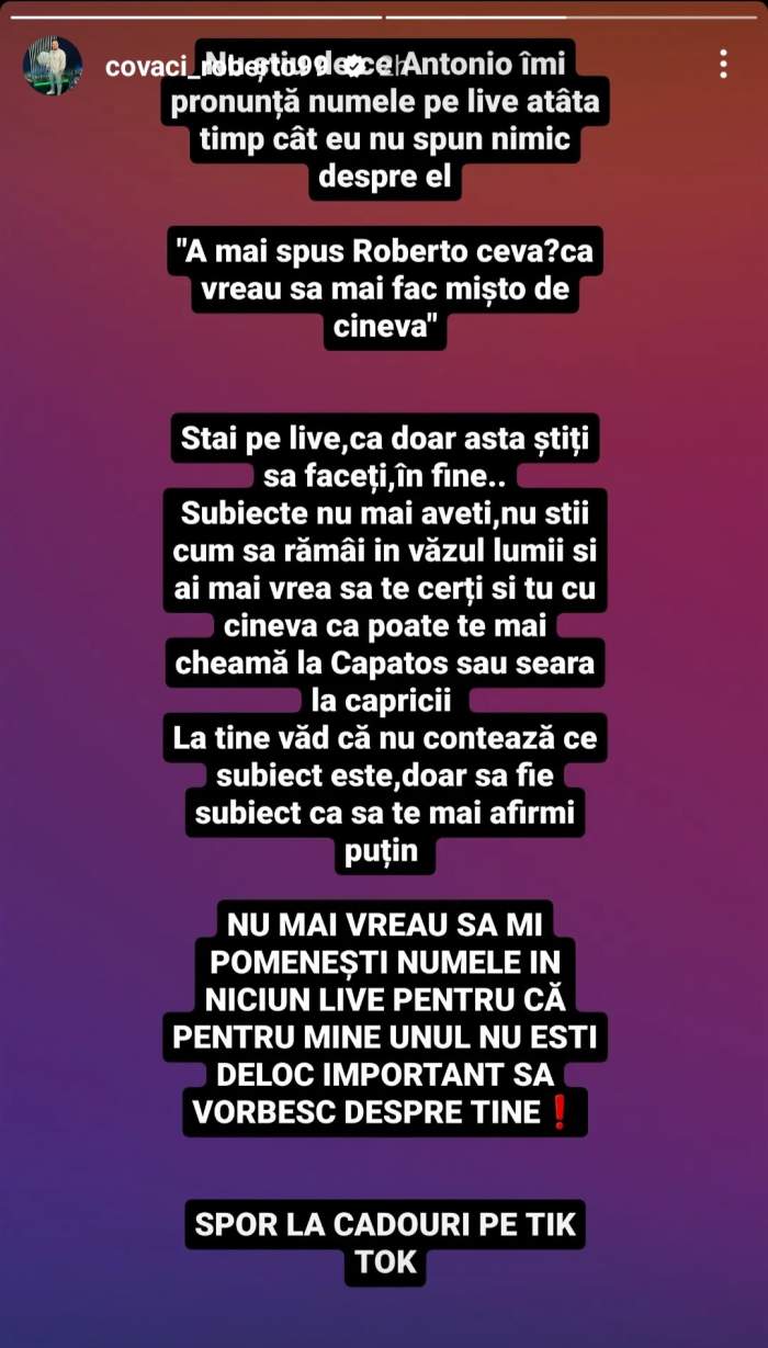 Antonio și Roberto de la Mireasa, sezonul 6, nu au dat uitării vechile neînțelegeri. Fostul concurent, replici acide la adresa câștigătorului marelui premiu: „Să rămâi în văzul lumii” / FOTO