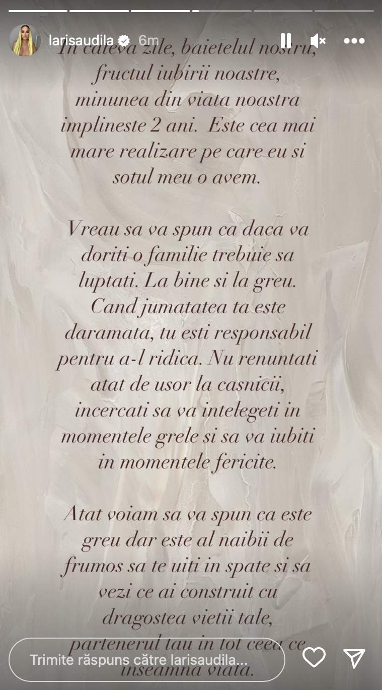 „Am trecut prin momente grele împreună”. Larisa Udilă, mesaj cu subînțeles pe internet. Ce se întâmplă între ea și soțul ei / FOTO