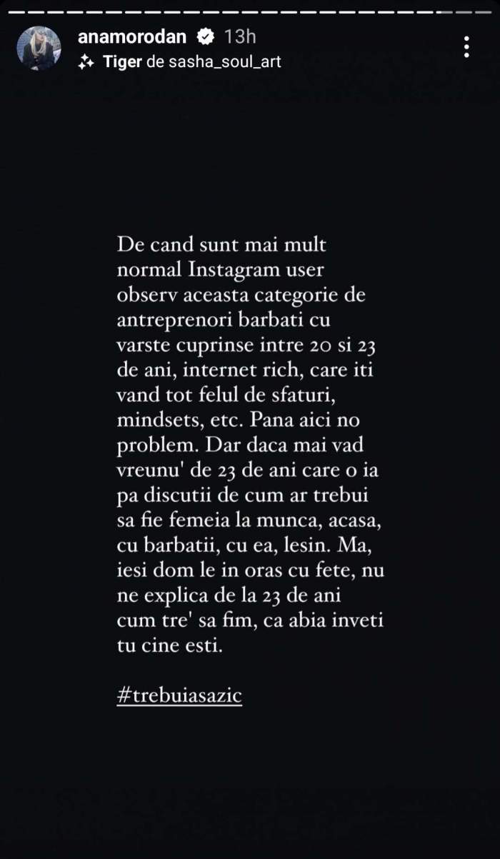 Ana Morodan, despre bărbații de 23 de ani care dau sfaturi femeilor: „Mai ieșiți dom’le în oraș!” / FOTO