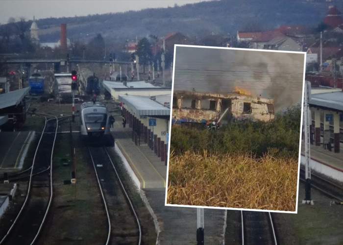 Incendiu de proporții într-un tren care staționa în gara Oradea Vest. Călătorii și personalul au fost evacuați / VIDEO