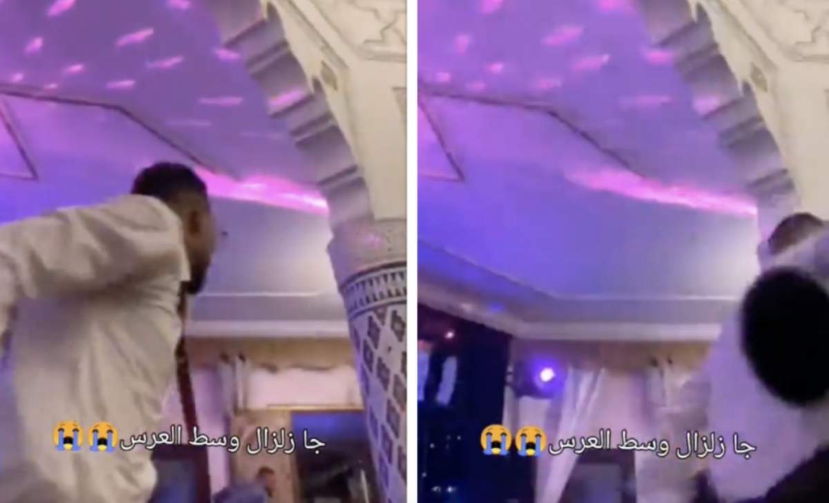 Nuntași fugind în timpul cutremurului în Maroc Nuntă întreruptă de cutremurul din Maroc. Imagini dezolante cu invitații care au fugit disperați din restaurant din cauza seismului
