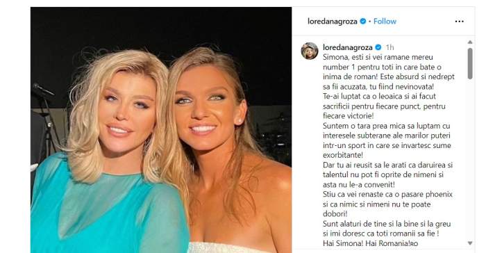 Loredana Groza o susține pe Simona Halep