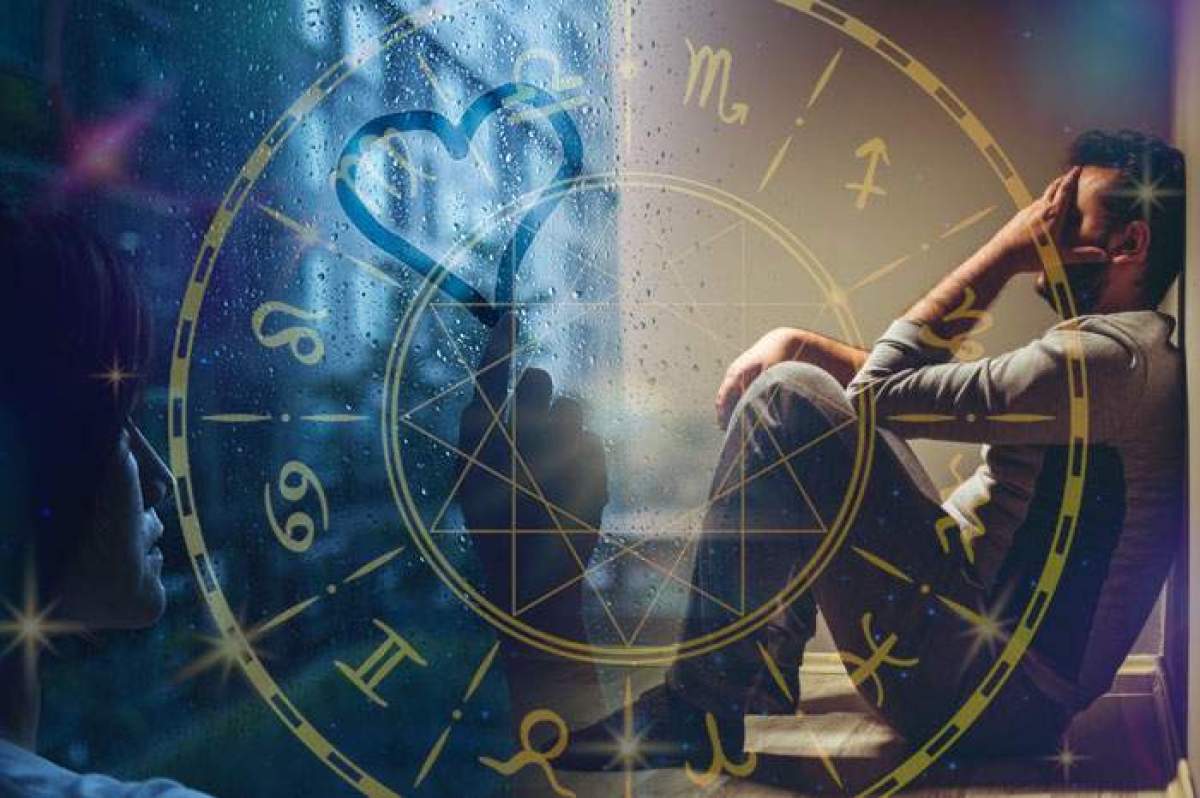 Machetă foto cu zodiile din horoscop și persoane care plâng