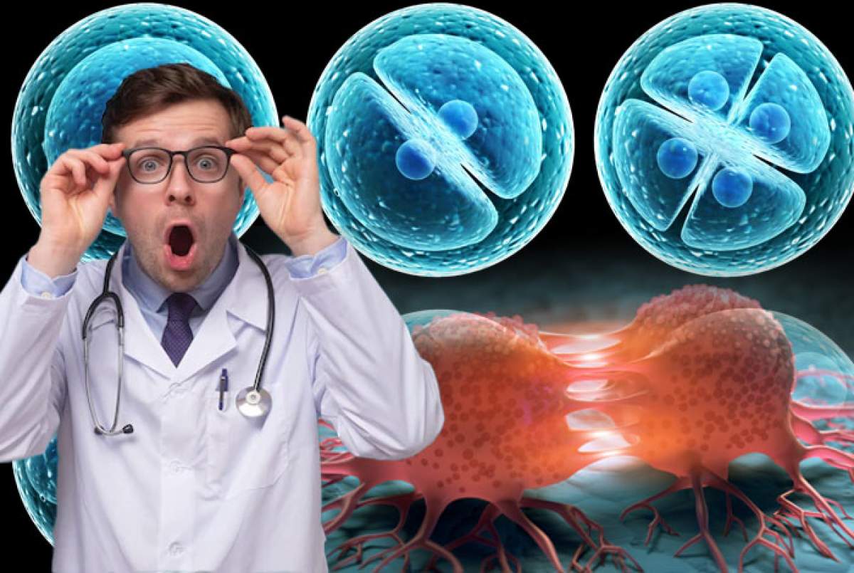 Machetă foto cu un doctor și o celulă care provoacă cancer, pe care o au în corp aproape toți europenii