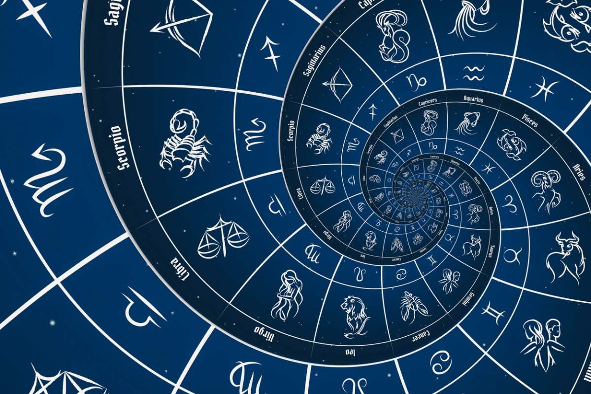 Fundal astrologic cu semne zodiacale și simbol.