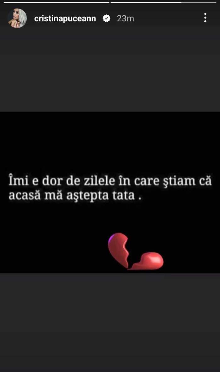 Cristina Pucean, mesaj emoționant pentru tatăl ei care a murit. Dansatoarea trece prin momente de suferință: ”Îmi e dor de zilele...” / FOTO