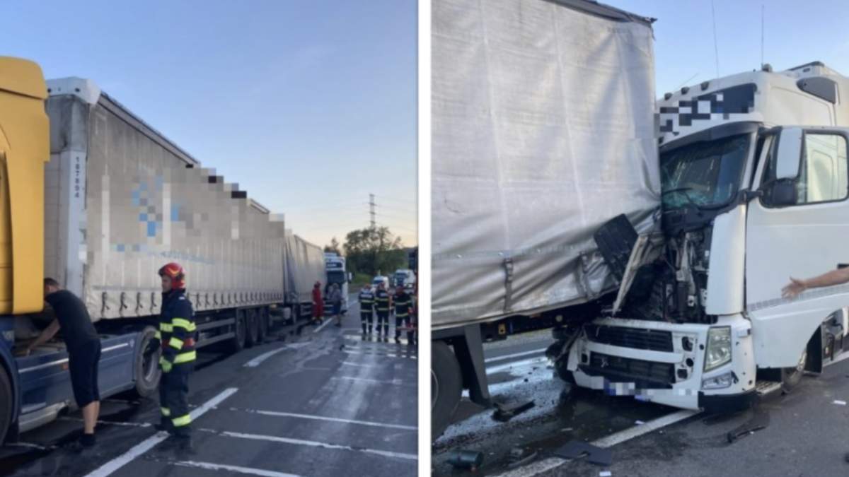 Accident grav pe șoseaua dintre Brașov și Sighișoara Accident grav pe șoseaua dintre Brașov și Sighișoara, în urma impactului dintre trei tiruri și un autoturism. Circulația este oprită