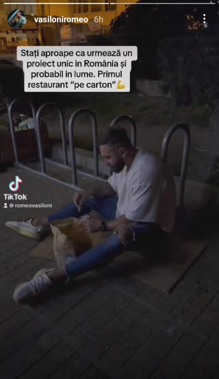 Ipostaza neașteptată în care s-a afișat Romeo Vasiloni. Fosta ispită de la Insula Iubirii a mâncat pe străzi: „Pe carton...” / VIDEO