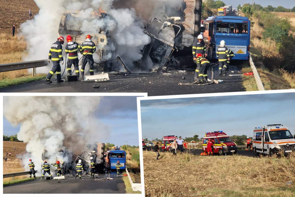 Accident grav în Teleorman! Au fost implicate două autocare și un TIR. Pompierii au activat planul roșu de intervenție / VIDEO