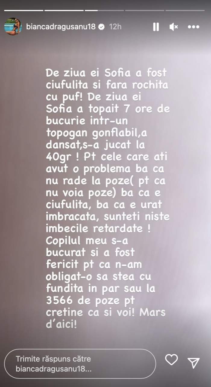 Bianca Drăgușanu, foc și pară! Vedeta a fost deranjată de reacția oamenilor de pe internet, după ce i-a sărbătorit ziua fiicei sale: „Sunteți niște imbecile” / FOTO