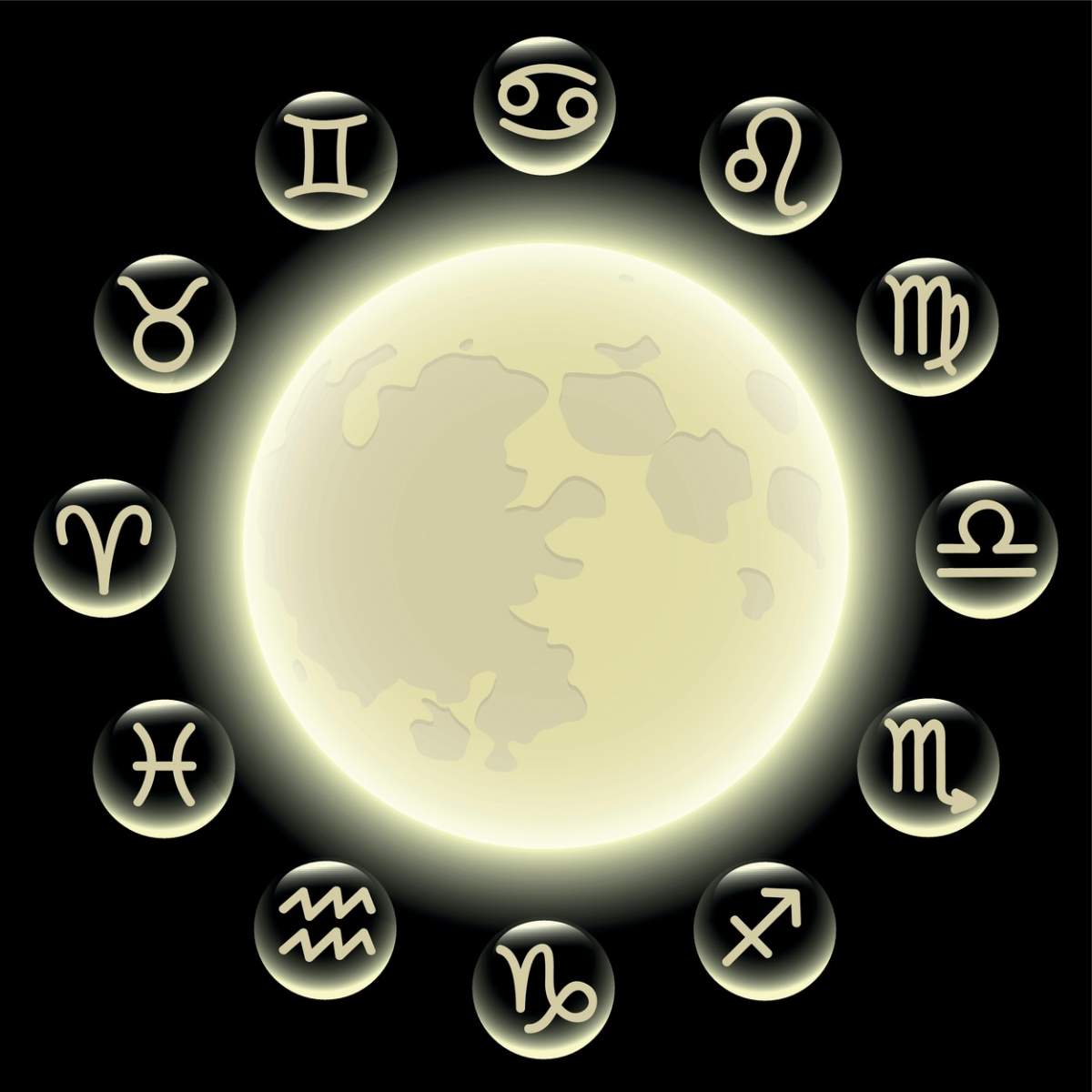 simboluri zodiacale în cerc la lună plină ilustrație vectorială