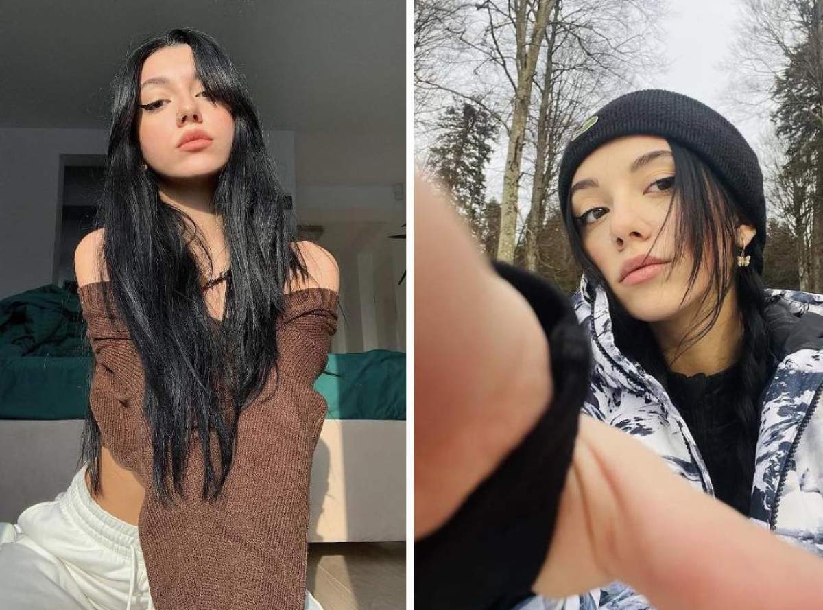 Miruna, fiica lui Sorin Bontea, poza cu părul lung și brunet, dar și cu fes Colaj Miruna, fiica lui Sorin Bontea