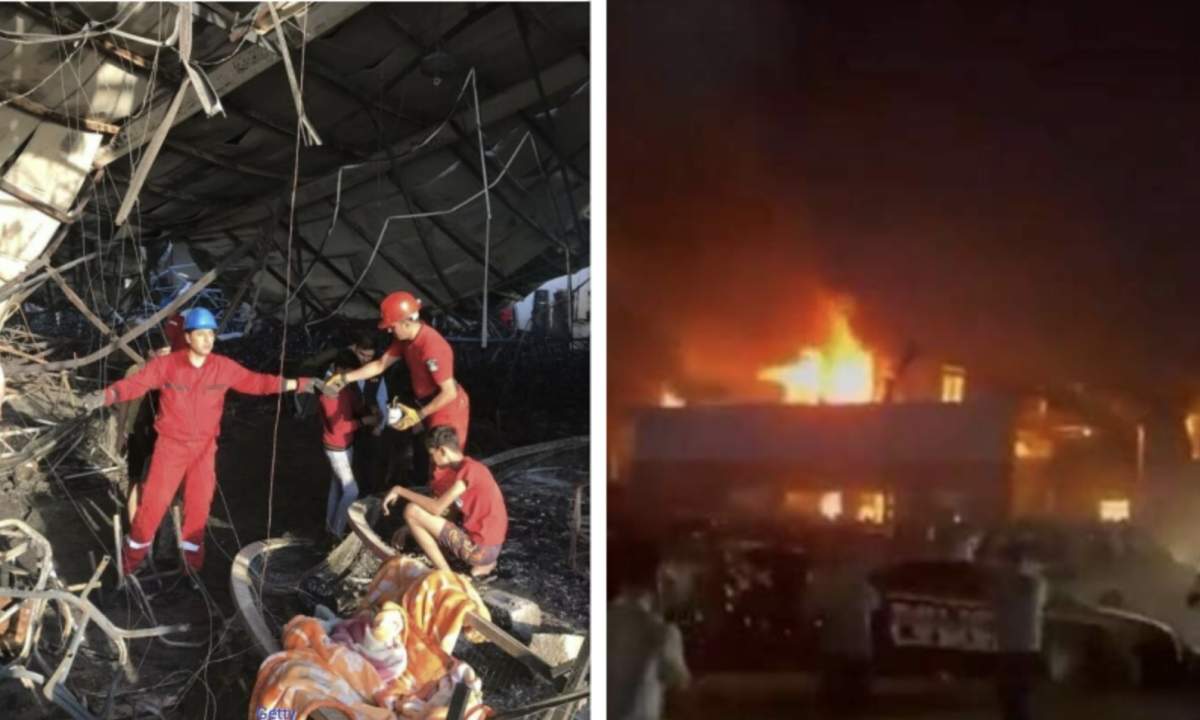 Resturile rămase în urma incendiului de la nunta din Irak Imagini cu momentul în care un bărbat bagă mâna în flama artificiilor și hârtie și nimic nu ia foc. Ipoteze după incendiului de la nunta din Irak unde cel puțin 113 de persoane au murit / VIDEO
