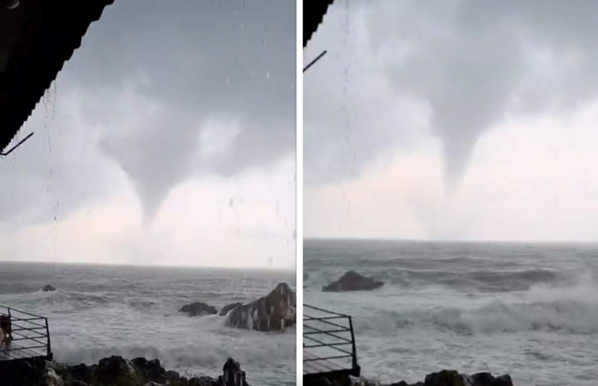 Fenomen uimitor, surprins în Marea Neagră. Imaginile spectaculoase cu o trombă marină, cu aspect de tornadă, vin din Bulgaria