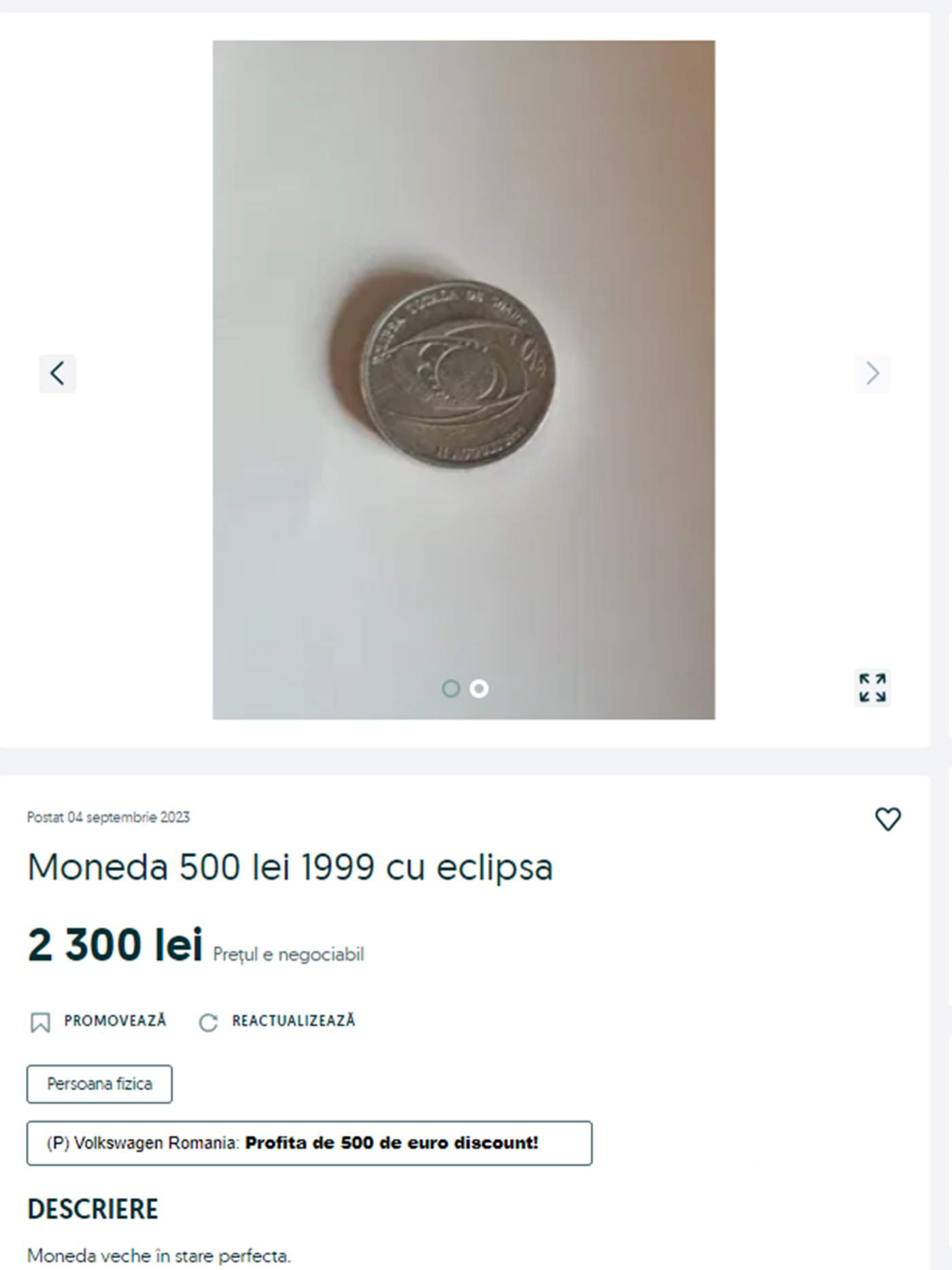 Moneda din 1999 care se vinde pe internet cu o avere. Cum arată și care este prețul / FOTO