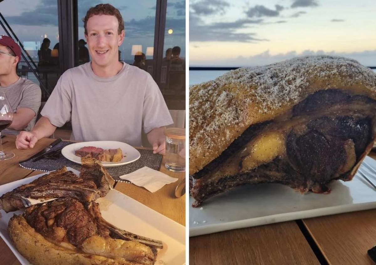 Colaj cu imaginile postate de Mark Zuckerberg pe Instagram când stă la masă și cu o bucată de carne Imaginile postate de Mark Zuckerberg pe Instagram când stă la masă și cu o bucată de carne