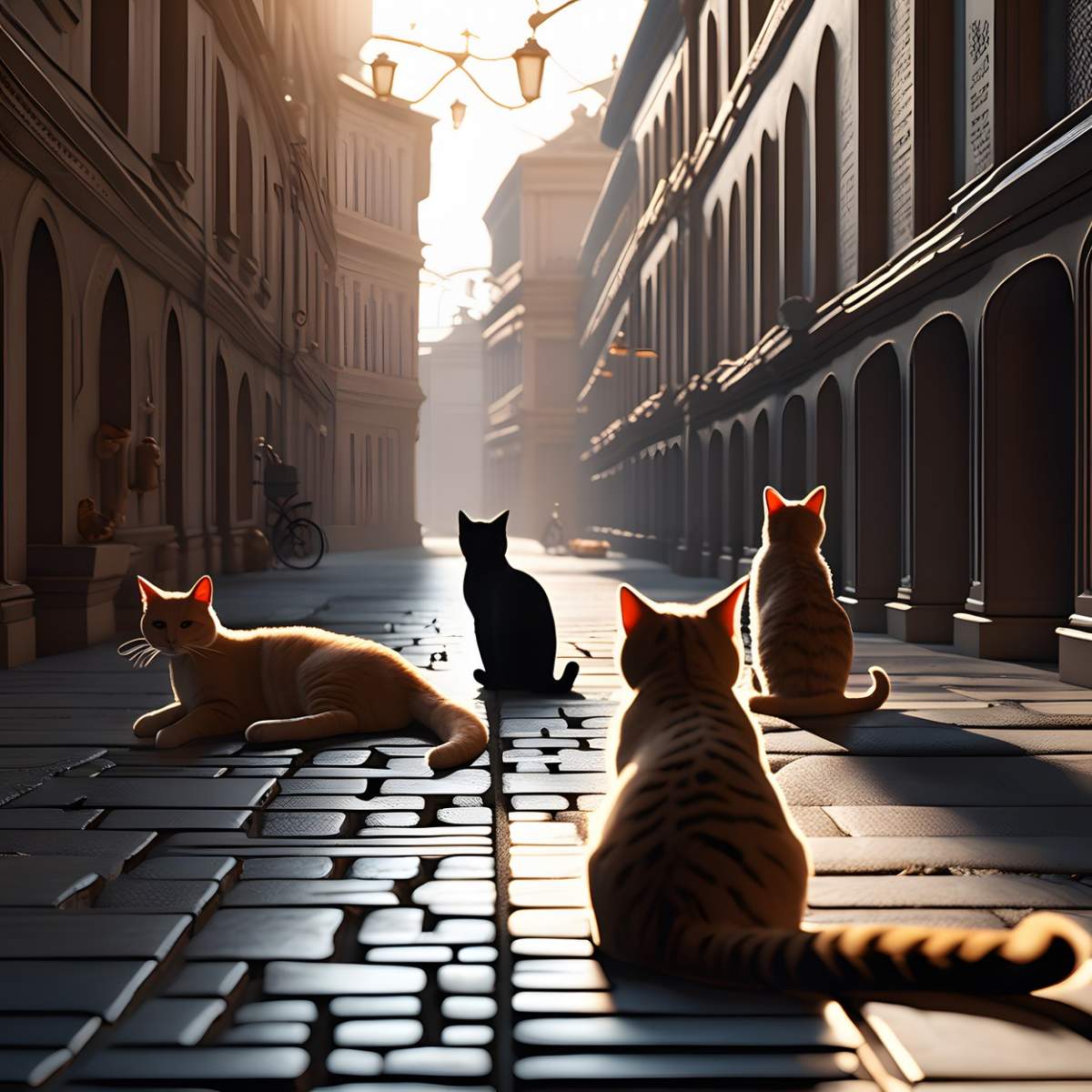 pisici frumoase sunt rătăcite în oraș