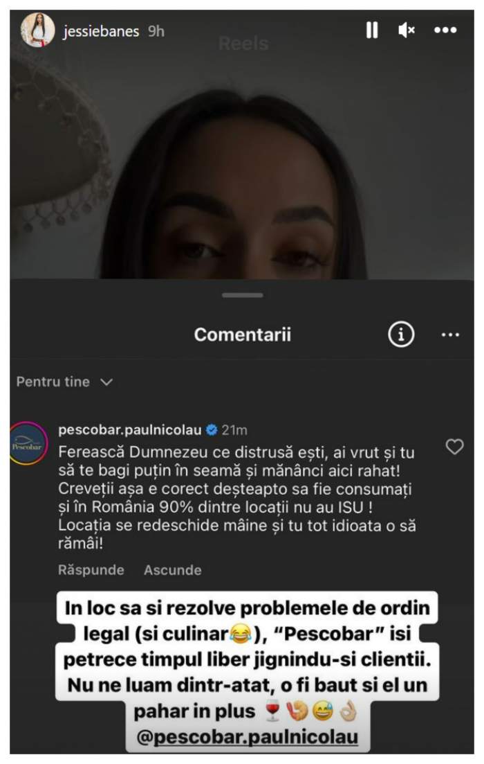 Jessie Baneș, jignită de Pescobar, pe rețelele de socializare. Cântăreața a reclamat problemele restaurantul din Cluj-Napoca: ”Ferească Dumnezeu”