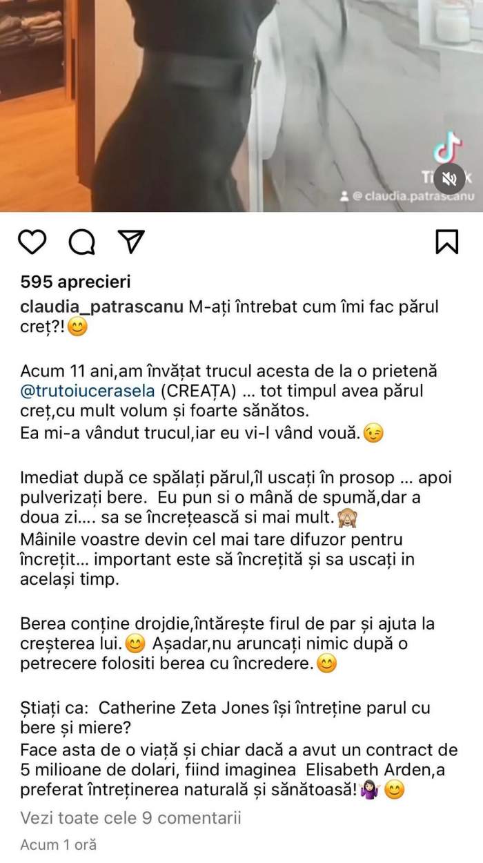 Mesajul postat de Claudia Pătrășcanu pe Instagram