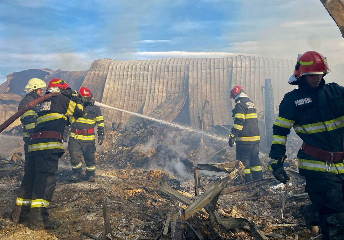 Pompieri la Ferma Dacilor după incendiu