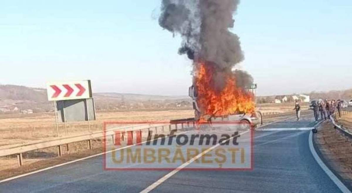 Potrivit informațiilor transmise de ISU Galați, un autoturism şi un autocamion au luat foc în urma impactului