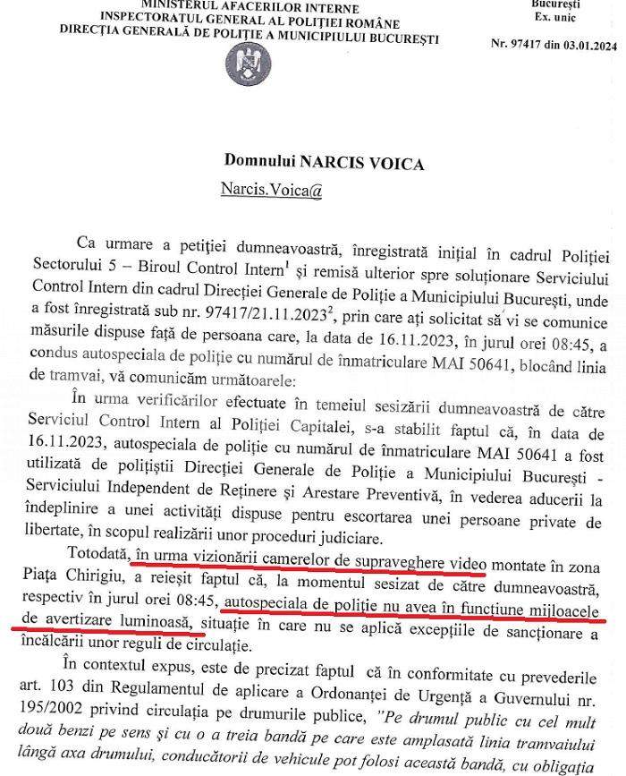 Șeful Poliției Capitalei, decizie în cazul „Bombardierul cu girofar” / Document exclusiv