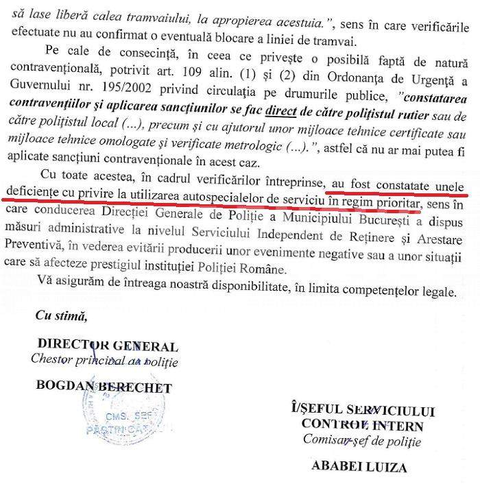 Șeful Poliției Capitalei, decizie în cazul „Bombardierul cu girofar” / Document exclusiv
