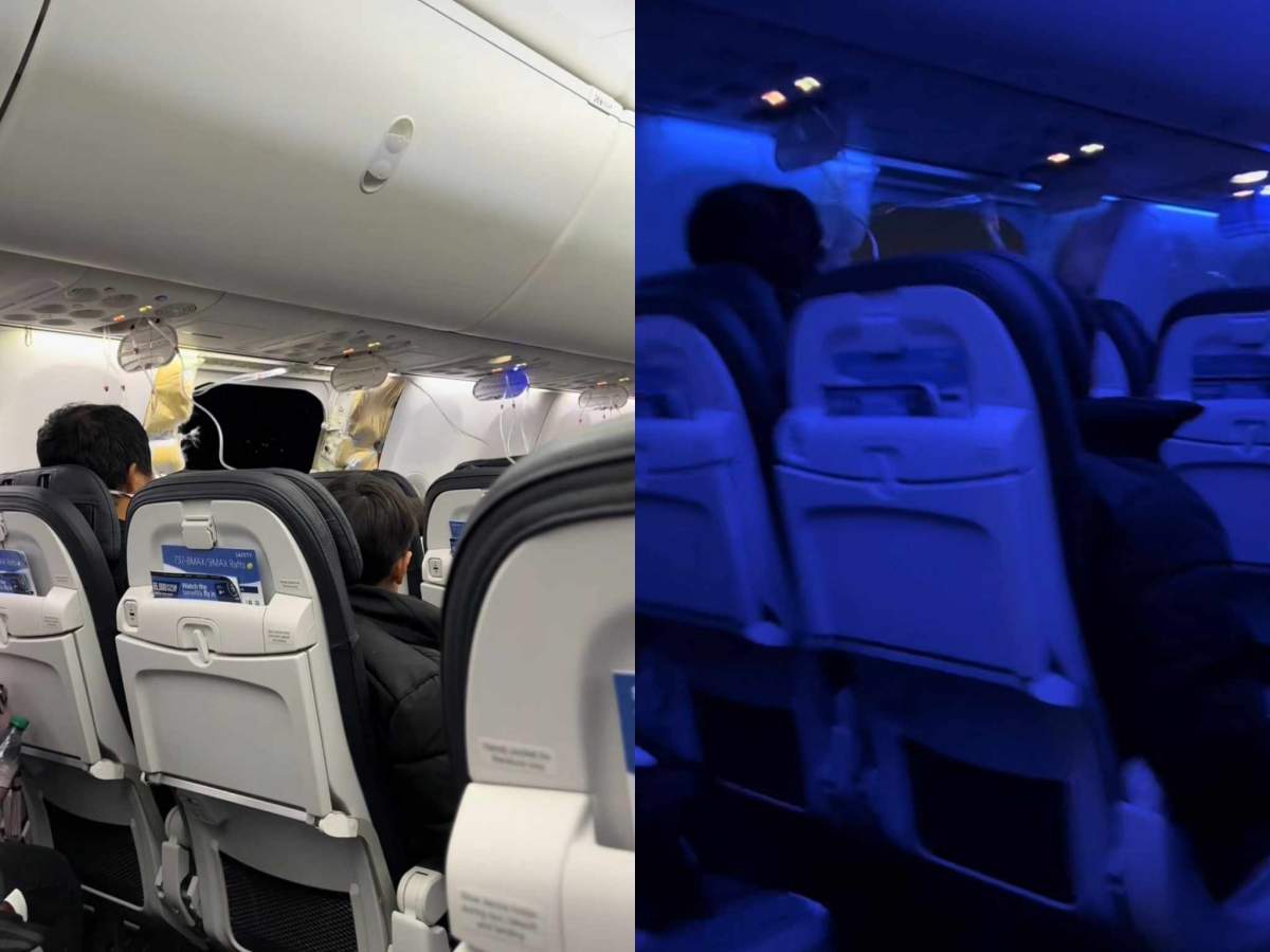 Pasagerii au primit măști de oxigen. ușa desprinsă a avionului
