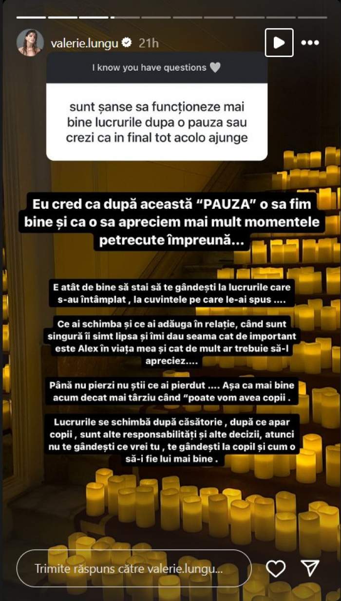 Valerie Lungu regretă că a luat pauză în relația cu iubitul? „Când sunt singură...”. A făcut noi dezvăluiri despre povestea de iubire pe care o trăiește alături de Alex Gilka