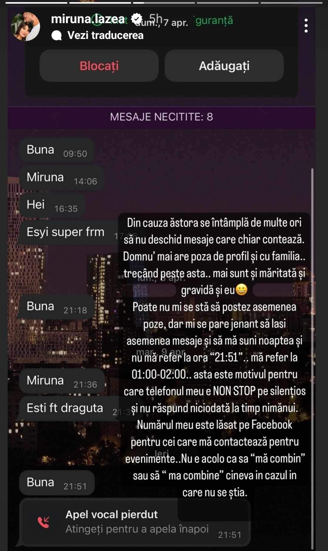 mesajele pe care le primește Miruna Lazea