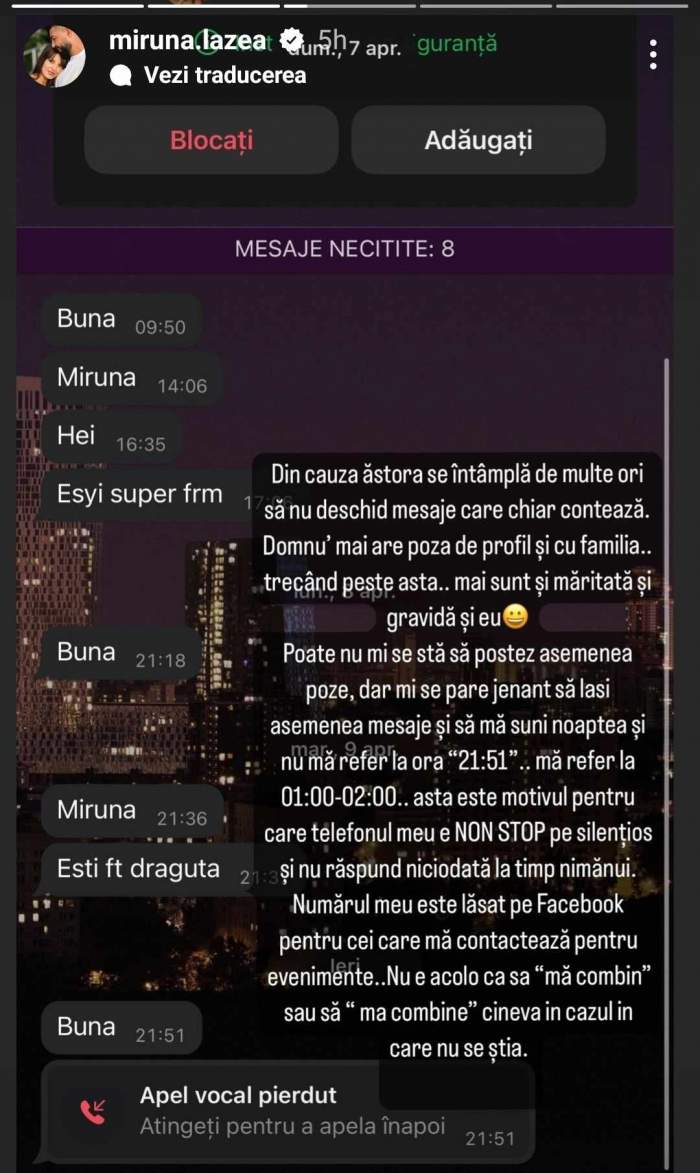 mesajele pe care le primește Miruna Lazea