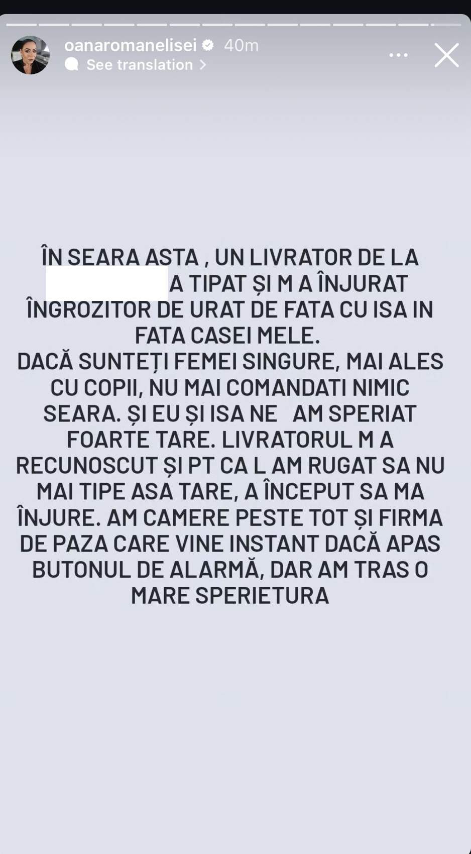 Oana Roman, înjurată de un livrator! Vedeta și fiica acesteia s-au speriat îngrozitor și au la un pas să apese butonul de panică