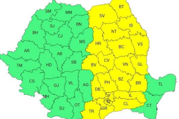Cod galben de ploi torențiale, furtună și vijelii în România. Jumătate de țară este vizată de vremea severă