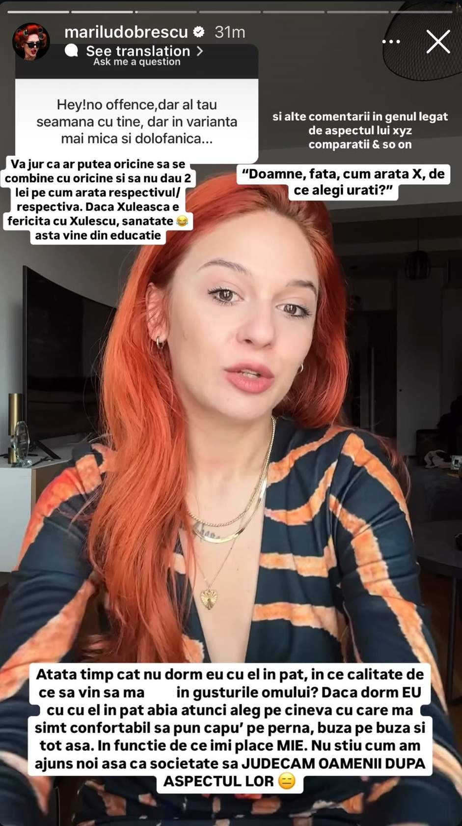 Cum a reacționat Marilu Dobrescu atunci când un urmăritor i-a spus că noul iubit îi seamănă, dar „în variantă mai dolofănică”. Replica pe care i-a dat-o influencerița