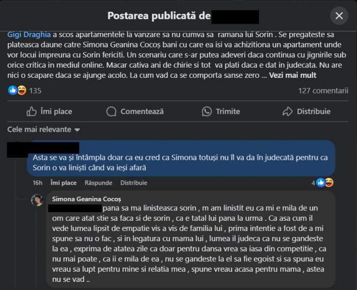 Simona de la Mireasa, sezonul 10, replică pentru cei care au acuzat-o că stă din interes cu Sorin. Fosta concurentă vrea să facă pace cu tatăl iubitului ei