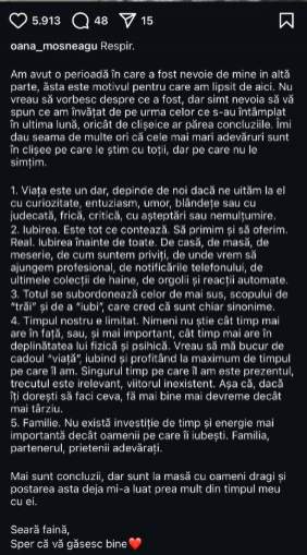 Oana Moșneagu, mesaj emoționant după ce a lipsit de pe rețelele de socializare. Ce a transmis soția lui Vlad Gherman: "Timpul nostru este limitat" / FOTO