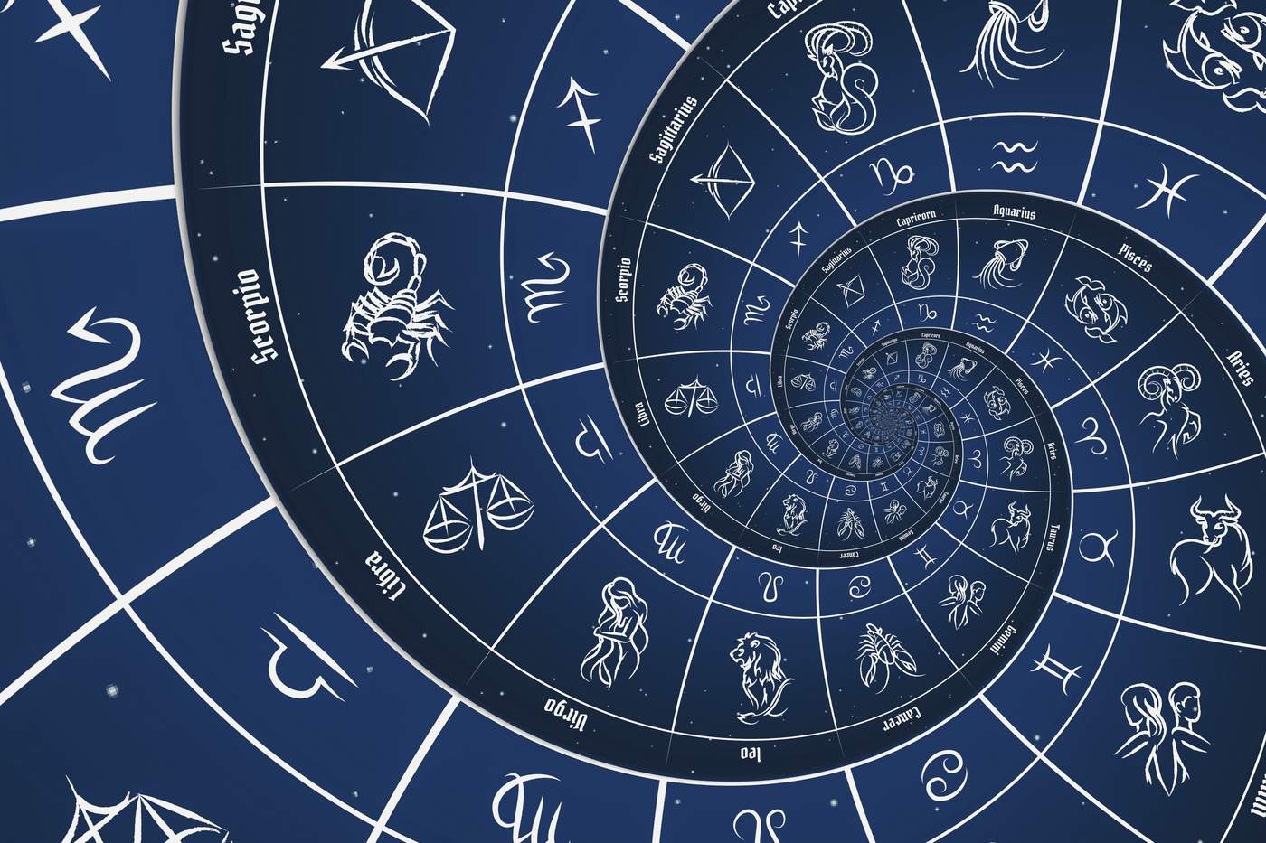 Fundal astrologic cu semne și simboluri zodiacale, albastru