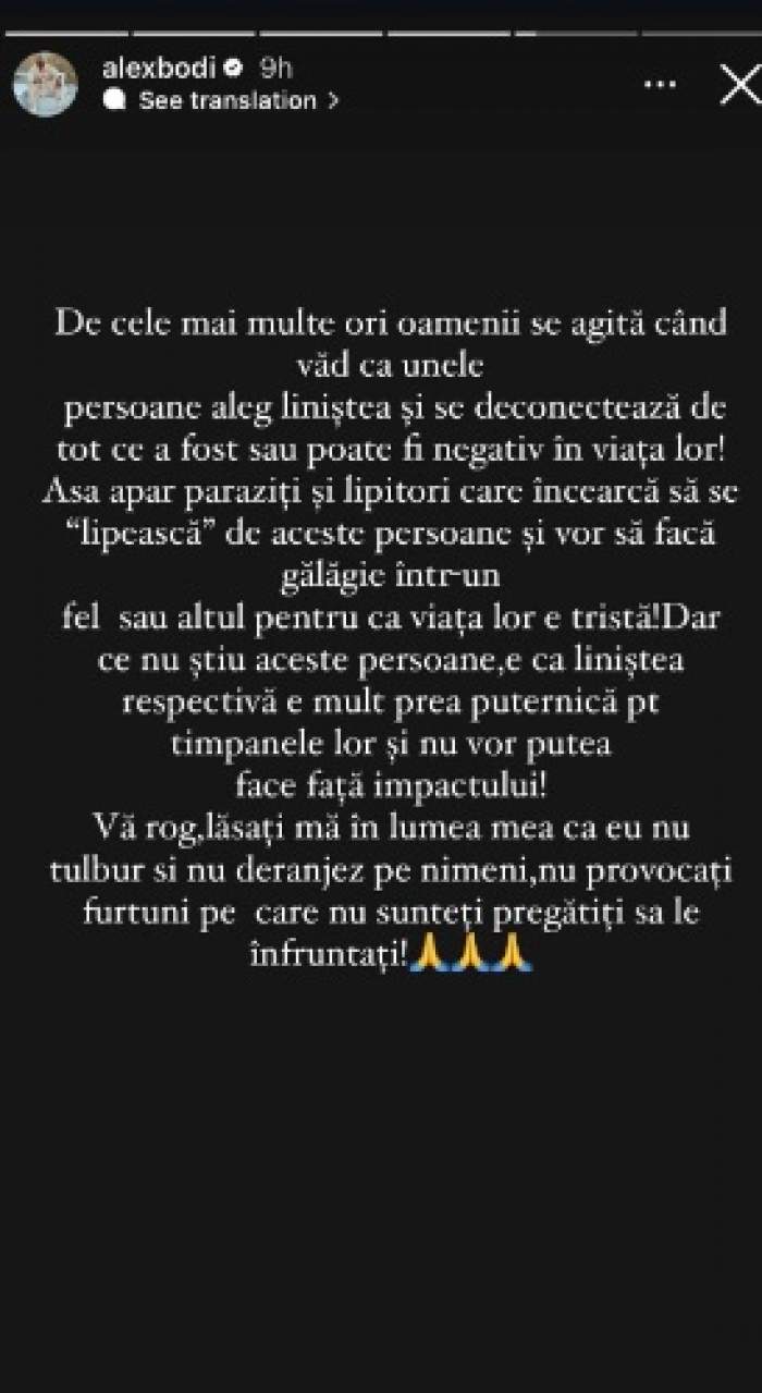 Alex Bodi, mesaj tranșant pentru persoanele care îi tulbură liniștea. Cum îi pune la punct pe cei care încearcă să îi facă rău / FOTO
