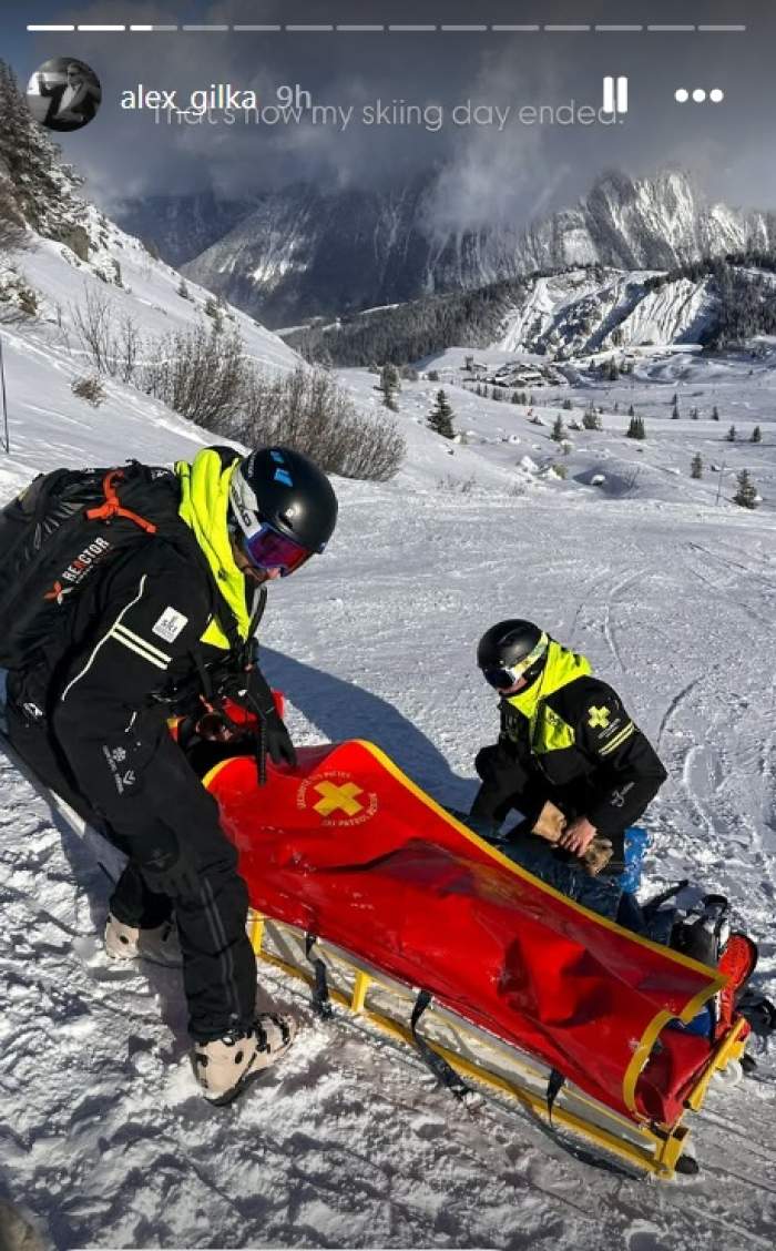 Alex Gilka, accidentare gravă în vacanța din Courchevel, pe pârtia de ski. Iubitul lui Valerie Lungu urmează să fie supus unei intervenții chirurgicale / VIDEO